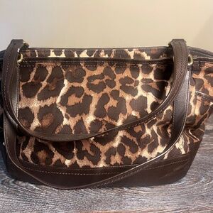 Coach Vintage Y2K Park Ocelot Design Canvas Tote with Brown Leather Trim